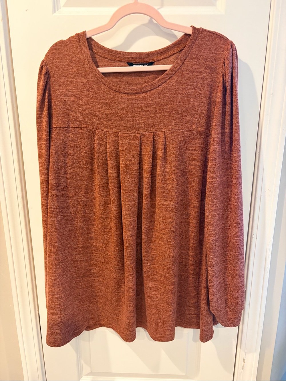BloomChic Women's Rust Long-Sleeve Pleated Knit Top Size 18/20